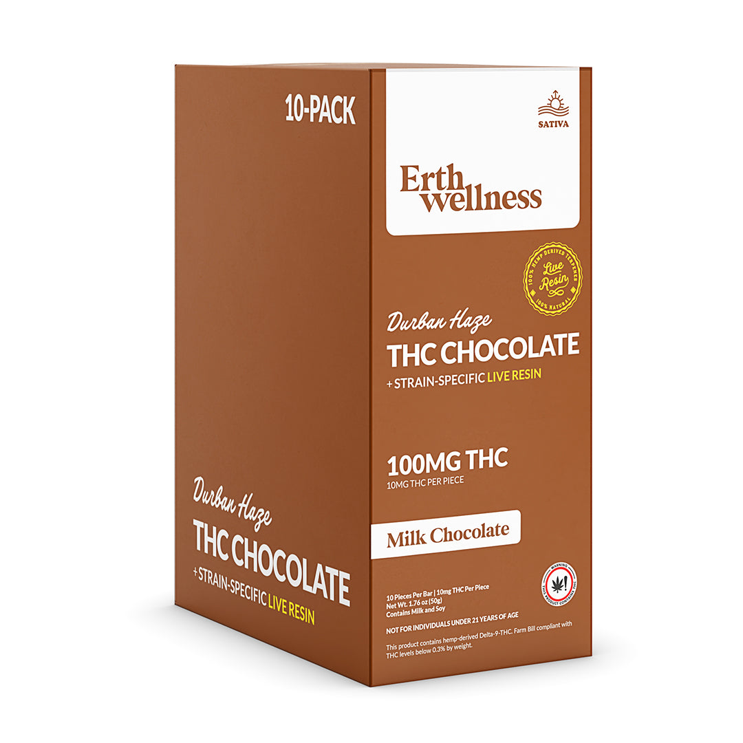 Δ9 THC Chocolate Bar – Durban Haze (Sativa) | Live Resin | Milk Chocolate (100mg)