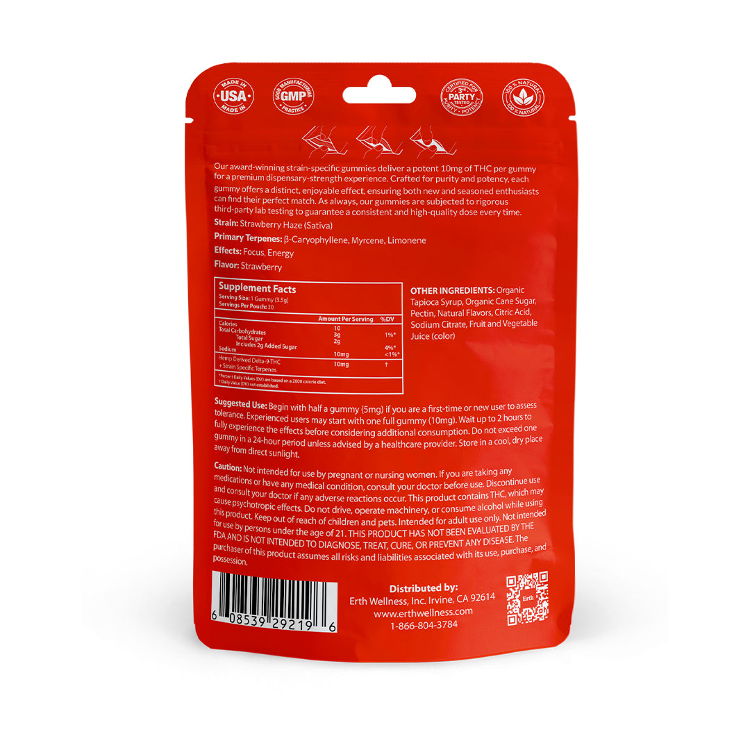 Strawberry Haze THC gummies package back