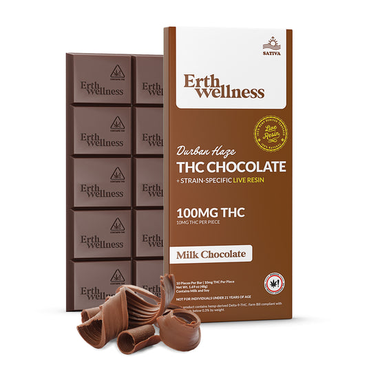 Δ9 THC Chocolate Bar – Durban Haze (Sativa) | Live Resin | Milk Chocolate (100mg)
