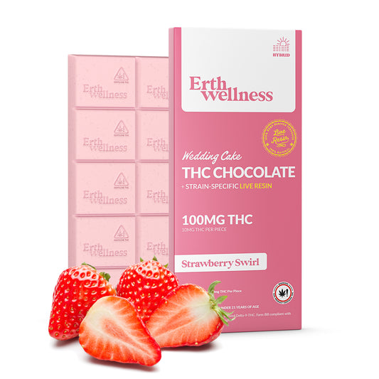 Δ9 THC Chocolate Bar – Wedding Cake (Hybrid) | Live Resin | Strawberry Swirl (100mg)
